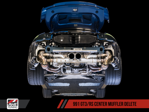 AWE Tuning Porsche 991 GT3 / RS Center Muffler Delete - Diamond Black Tips - 3010-33044