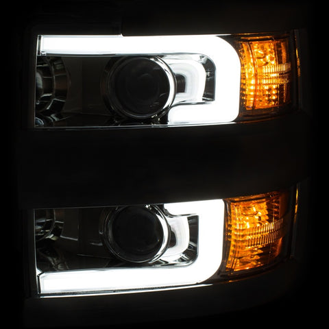 ANZO 2015-2016 Chevrolet Silverado Projector Headlights w/ Plank Style Design Chrome w/ Amber - 111360