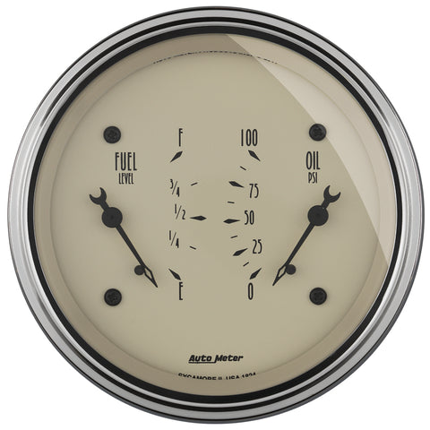 AutoMeter Gauge Dual Fuel & Oilp 3-3/8in. 0 Ohm(e) to 90 Ohm(f)& 100PSI Elec Antique Beige - 1824