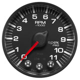 Autometer Spek-Pro Gauge Tach 2 1/16in 11K Rpm W/ Shift Light & Peak Mem - Blk/Blk - P336328
