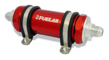 Fuelab 828 In-Line Fuel Filter Long -8AN In/Out 40 Micron Stainless - Red - 82812-2