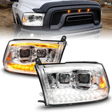 ANZO 09-18 Dodge Ram 1500/2500/3500 Proj HL Headlights Switchback + Sequential - Chrome Amber - 111612