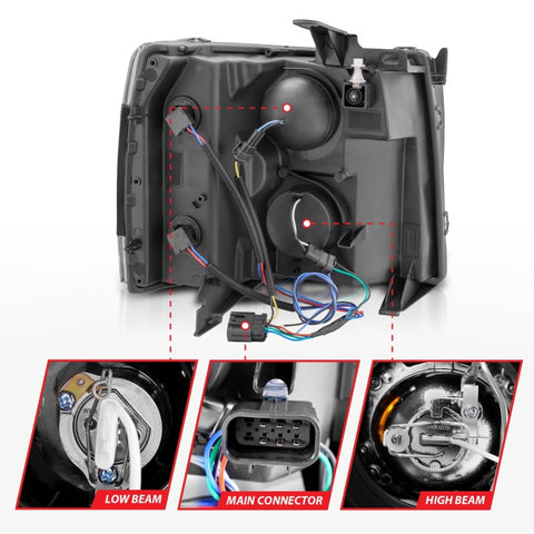 ANZO 2007-2013 Chevrolet Silverado 1500 Projector Headlights w/ Halo Black - 111200