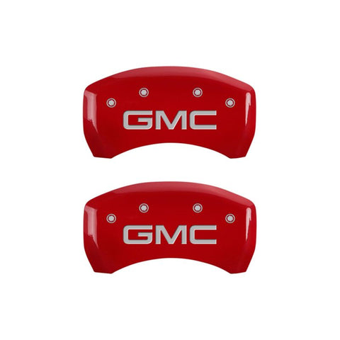 MGP 4 Caliper Covers Engraved Front & Rear GMC Red finish silver ch - 34209SGMCRD