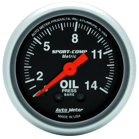 Autometer Sport Comp 52.4 mm Mechanical 0-14 Kg/ Cm2 Oil Pressure Metric Gauge - 3322-J