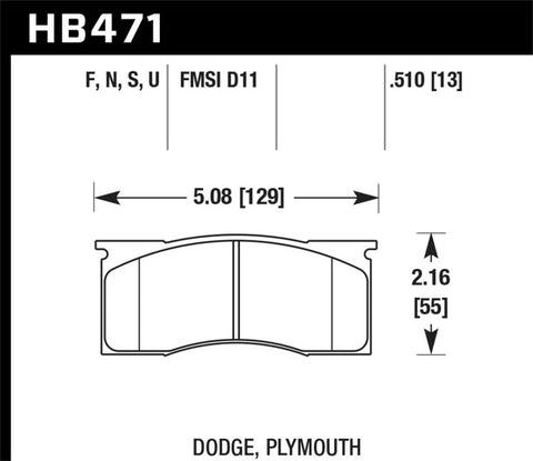 Hawk 66-72 Dodge Dart / 66-69 Pylmouth Barracuda DTC-70 Race Front Brake Pads - HB471U.510