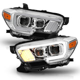 ANZO 2016-2017 Toyota Tacoma Projector Headlights w/ Plank Style Design Chrome/Amber w/ DRL - 111380