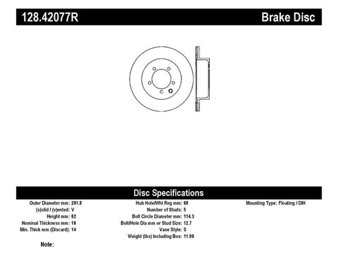 StopTech 03-04 Infiniti G35 / 03-05 G35X / 03-05 Nissan 350Z Cross Drilled Right Rear Rotor - 128.42077R