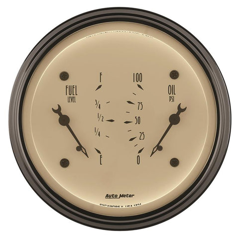 AutoMeter Gauge Dual Fuel & Oilp 3-3/8in. 0 Ohm(e) to 90 Ohm(f)& 100PSI Elec Antique Beige - 1824