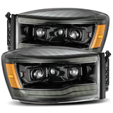 AlphaRex 06-08 Dodge Ram 1500HD LUXX LED Projector Headlights Plank Style Alpha Blk w/Seq Signal/DRL - 880533