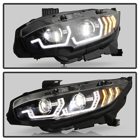Honda Civic 16-20 LED Model High-Power LED Module Headlights - Black (PRO-YD-HC16LEDAP-SEQGR-BK) - 5088932