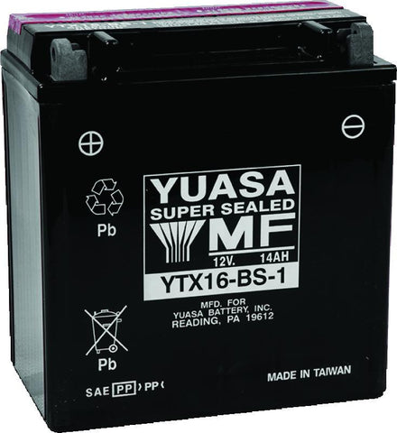 Yuasa YTX16-BS-1 Maintenance Free AGM 12-Volt Battery w/Bottle - YUAM32X61