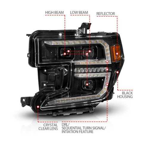 ANZO 19-21 GMC Sierra 1500 LED Projector Headlight w/Switchback+Sequential - Black - 111600