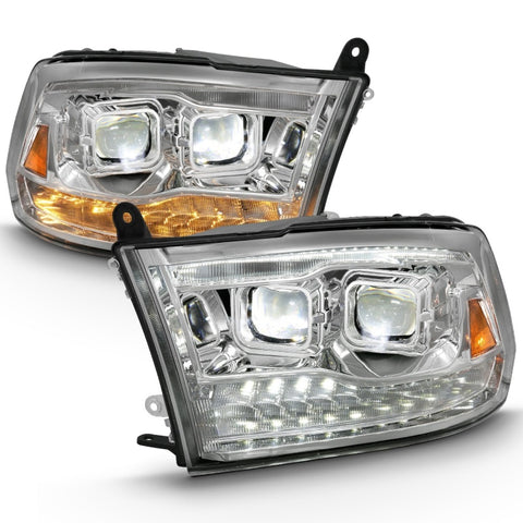 ANZO 2009-2018 Dodge Ram 1500 Led Projector Plank Style Switchback H.L Halo Chrome Amber (OE Style) - 111465
