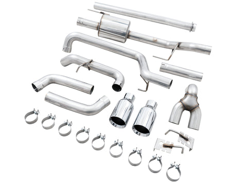 AWE Tuning 0FG 21+ Ford F150 Dual Split Rear Exhaust - 5in Chrome Silver Tips - 3015-32105