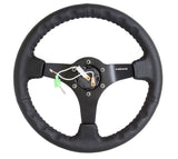 NRG Reinforced Steering Wheel (350mm / 3in. Deep) Bk Leather w/Bk BBall Stitch (Odi Bakchis Edition) - RST-036MB-R