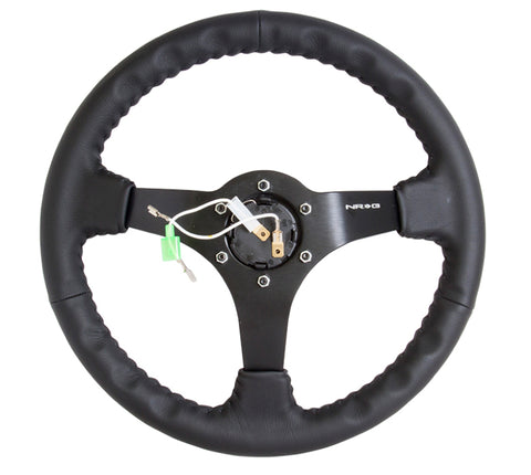 NRG Reinforced Steering Wheel (350mm / 3in. Deep) Bk Leather w/Bk BBall Stitch (Odi Bakchis Edition) - RST-036MB-R