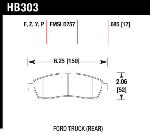 Hawk 99-05 Cadillac Excursion / 99-04 Ford F-250/F-350 Super Duty Pickup Rear LTS Street Brake Pads - HB303Y.685