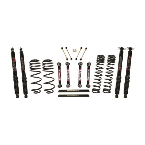 Skyjacker Jeep TJ/LJ 4in Dual Rate Long Travel Front/Rear Kit w/ Black Max Shocks - TJ401BPBLT