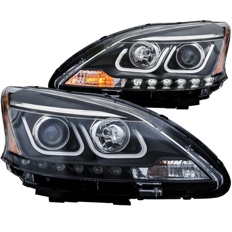 ANZO 2013-2015 Nissan Sentra Projector Headlights w/ U-Bar Black - 121487