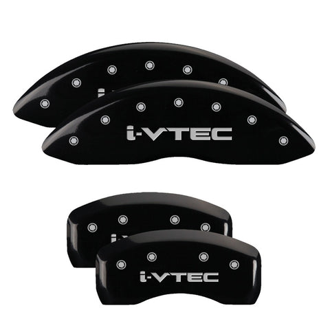 MGP 4 Caliper Covers Engraved Front & Rear I-Vtec Black Finish Silver Char 2016 Acura ILX - 39020SIVTBK