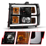 ANZO 2007-2013 GMC Sierra 1500 Projector Headlight Plank Style Black w/ Clear Lens Amber - 111482