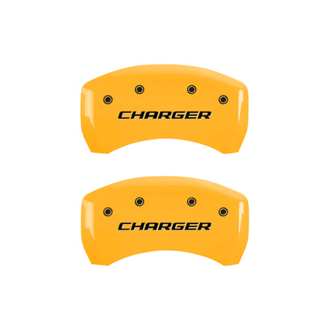 MGP 4 Caliper Covers Engraved Front & Rear Block/Charger Yellow Finish Black Char 2006 Dodge Charger - 12005SCHBYL