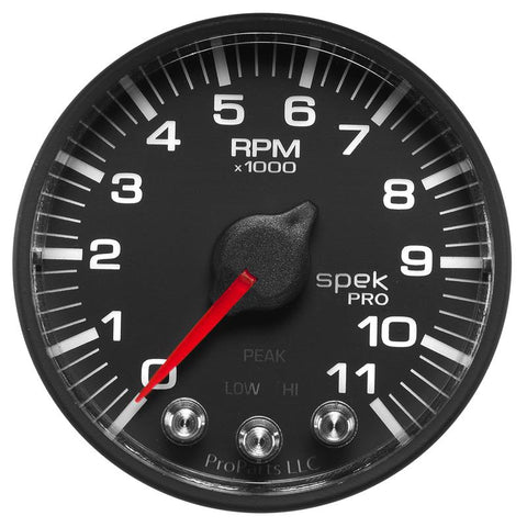 Autometer Spek-Pro Gauge Tach 2 1/16in 11K Rpm W/ Shift Light & Peak Mem - Blk/Blk - P336328