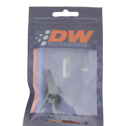 DeatschWerks 6AN ORB Male to 5/16in Male Triple Barb Fitting (Incl O-Ring) - Anodized Matte Black - 6-02-0502-B