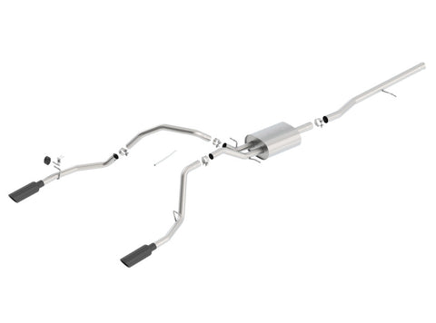 Borla 14 Silv/Sierra 1500 C/B Touring Exh/2.75in in muff 2.25inout 4inTIp SS Rear Exit-Black Chrome - 140535BC