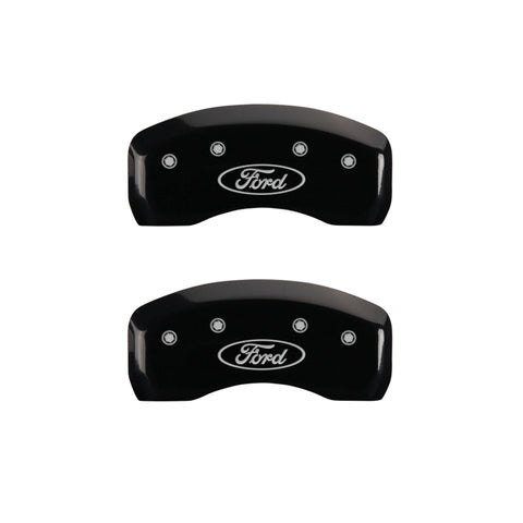 MGP 4 Caliper Covers Engraved Front & Rear Oval logo/Ford Black finish silver ch - 10238SFRDBK