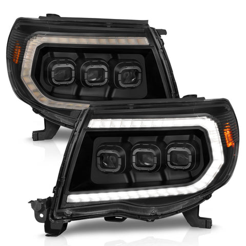 ANZO 05-11 Toyota Tacoma Full Proj Headlights w/Lght Bar Swchbk Seq. Blk. Housing w/Initiation Light - 111581