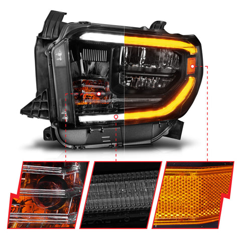 ANZO 14-21 Toyota Tundra (OE Halogen w/LED DRL) LED Crystal Headlights w/ Switchback & DRL - Blk - 111533