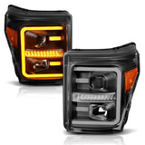 ANZO 2011-2016 Ford F250 Projector Headlights w/ Plank Style Switchback Black w/ Amber - 111406