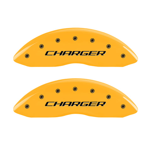 MGP 4 Caliper Covers Engraved Front & Rear Block/Charger Yellow finish black ch - 12181SCHBYL