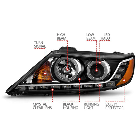 ANZO 2011-2013 Kia Sorento Projector Headlights w/ Halo Black (CCFL) - 111248