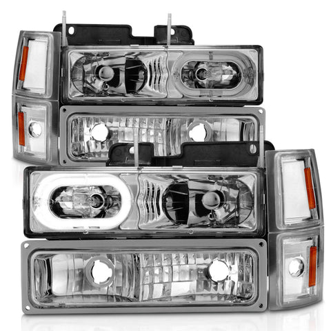 ANZO 88-98 Chevrolet C1500 Crystal Headlights Chrome Housing w/ Signal and Side Marker Lights - 111508