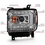 ANZO 2016-2019 Gmc Sierra 1500 Projector Headlight Plank Style Chrome w/ Sequential Amber Signal - 111486