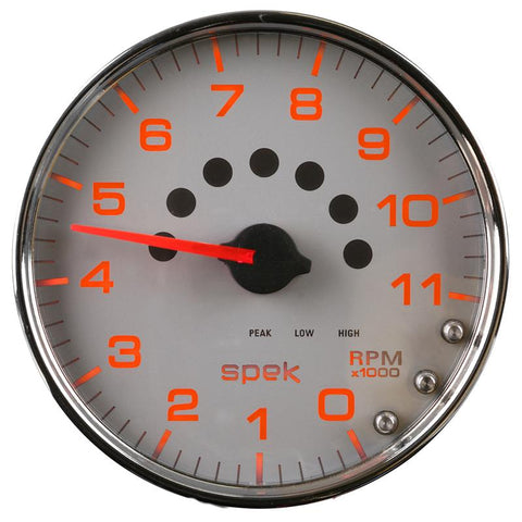 Autometer Spek-Pro Gauge Tachometer 5in 11K Rpm W/Shift Light & Peak Mem Silver/Chrome - P23921