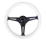 NRG Classic Wood Grain Steering Wheel (350mm) Glow-N-The-Dark Green Grip w/Black 3-Spoke Center - ST-015BK-GL