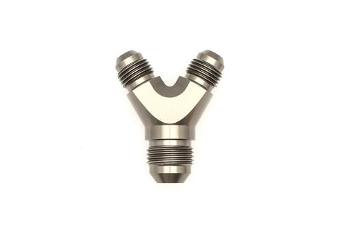 DeatschWerks 6AN Male Flare + 6AN Male Flare to 8AN Male Flare Y Block Fitting - 6-02-0702