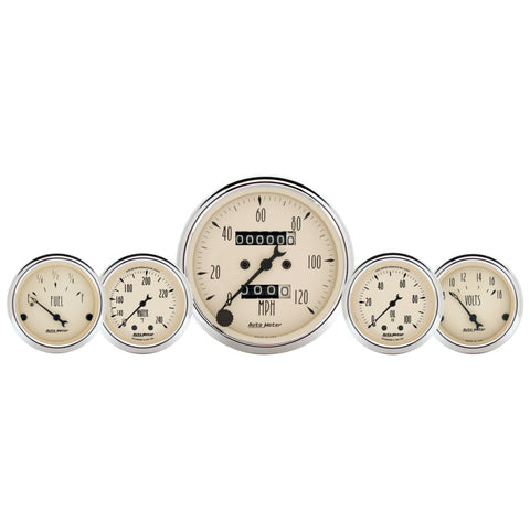 AutoMeter Gauge Kit 5 Pc. 3-1/8in. & 2-1/16in. Mech. Speedo. Wtmp & Oilp Antique Beige - 1811