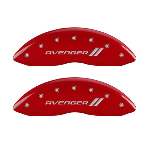 MGP 4 Caliper Covers Engraved Front & Rear With stripes/Avenger Red finish silver ch - 12192SAV1RD