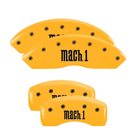 MGP 4 Caliper Covers Engraved Front & Rear Mach 1 Yellow Finish Black Char 2004 Ford Mustang - 10017SMCHYL