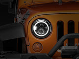 Raxiom 97-18 Jeep Wrangler TJ/JK Axial Halo Headlights w/ DRL Amber Signals- Blk Hsng (Clear Lens) - J108037