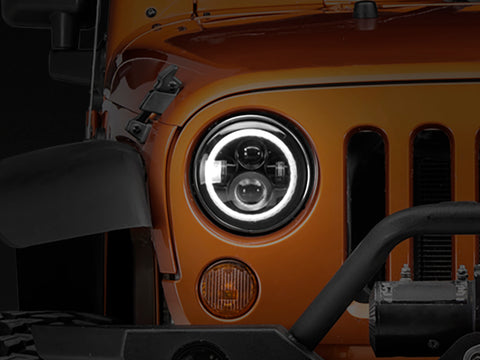 Raxiom 97-18 Jeep Wrangler TJ/JK Axial Halo Headlights w/ DRL Amber Signals- Blk Hsng (Clear Lens) - J108037