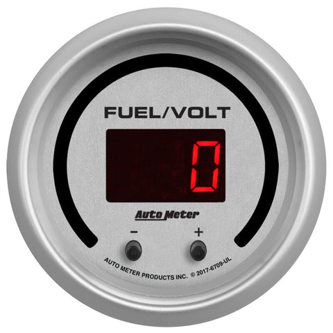 Autometer 52.4mm Silver Switchable 0-100 Fuel Level/8-18V Voltmeter Ultra-Lite Elite Digital Gauge - 6709-UL
