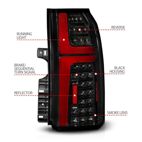 ANZO 15-20 Chevrolet Tahoe Sequential LED Tube Taillights Black - 311468
