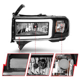 ANZO 94-02 Dodge RAM Crystal Headlight - w/ Light Bar Black Housing - 111554
