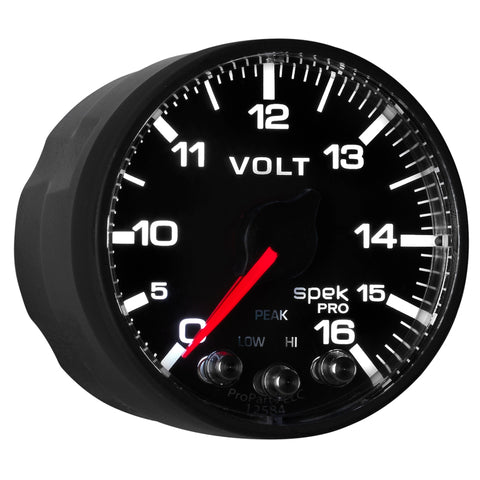AutoMeter Gauge Voltmeter 2-1/16in. 16V Stepper Motor W/Peak & Warn Blk/Blk Spek-Pro - P344328